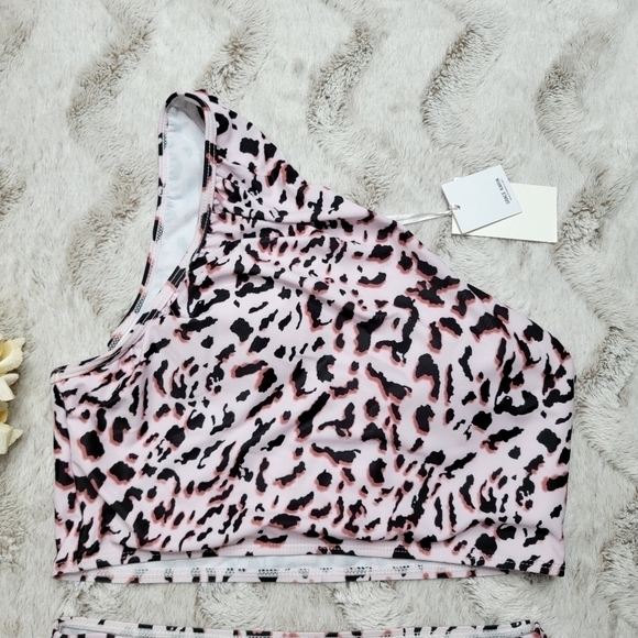 Grace Karin Pink Cheetah Leopard High Rise One Shoulder Bikini Swimsuit NWT Sz M - Picture 2 of 13